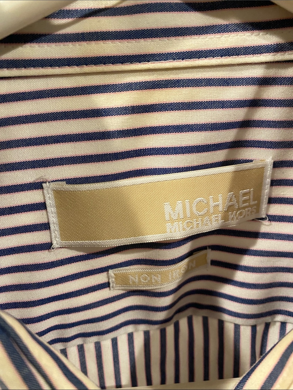 MICHAEL Michael Kors Men's Blue and White Stripe Dress Shirt